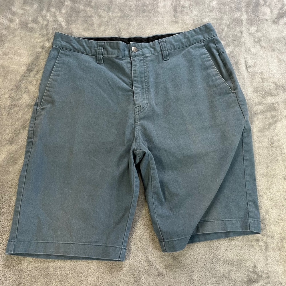 Volcom Chino Shorts Mens 34 Blue Gray Frickin Modern Fit Stretch A09117V3